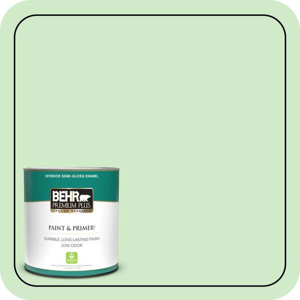 BEHR PREMIUM PLUS 1 qt. #440A-3 Mint Frappe Semi-Gloss Enamel Low Odor Interior Paint & Primer