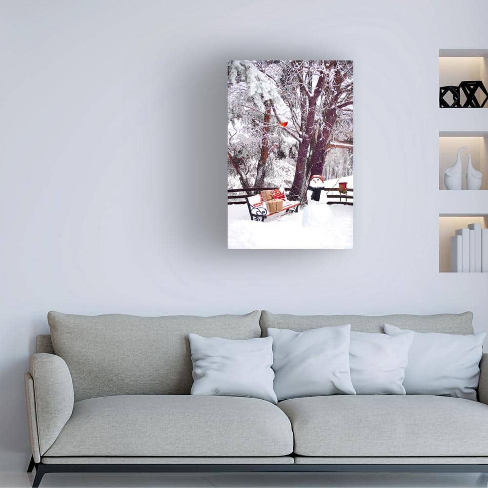 Winter Wonderland Snowy Bench and Snowman Canvas Print