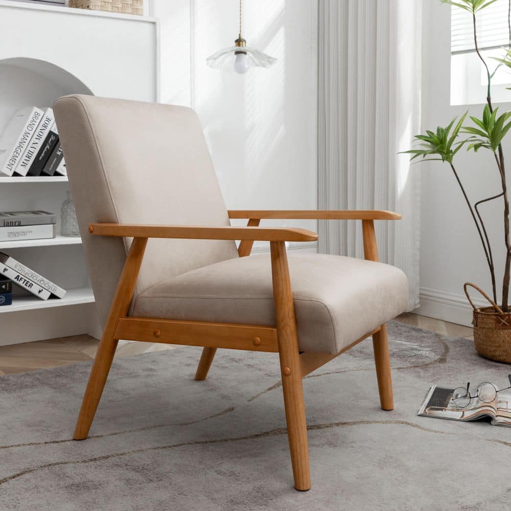 Noble House Light Camel Fabric Upholstered Accent Chair with Straight Arms