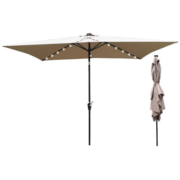 10 ft. x 6.5 ft. Waterproof Steel Market Outdoor Solar Patio Umbrella with Push Button Tilt and Crank in Brown
