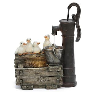 Farmhouse Crate and Baby Ducks Outdoor Polyresin Cascade Fountain with LED Lights