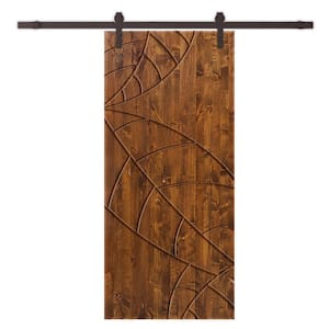 38 in. x 80 in. Walnut Stained Pine Wood Modern Interior Sliding Barn Door with Hardware Kit