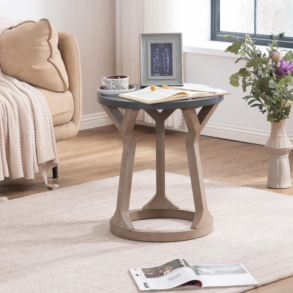 20.01 in. Grey Round MDF End Table