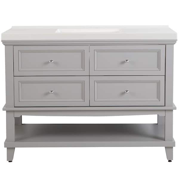 Home Decorators Collection Teasian 49 in. W x 22 in. D x 37 in. H Single Sink  Bath Vanity in Sterling Gray with White Cultured Marble Top