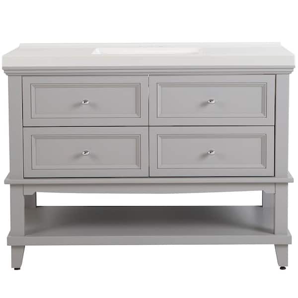 Teasian 49 in. Single Sink Sterling Gray Bath Vanity with White Cultured Marble Top (Assembled)