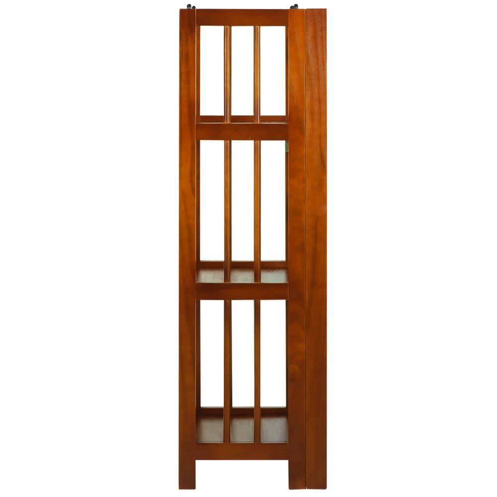 Honey Oak 3-Shelf Folding Wood Bookcase