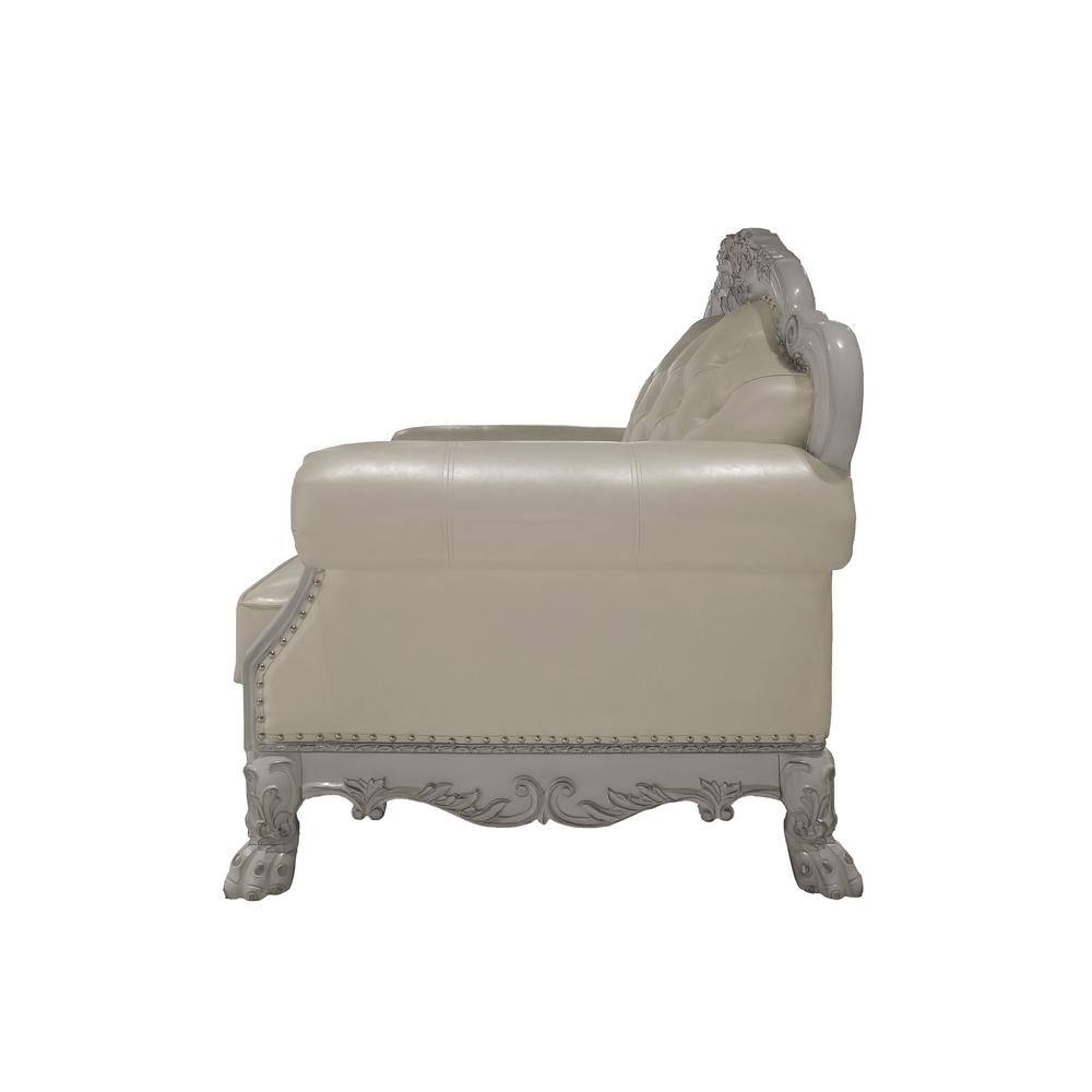 Dresden White Faux Leather and Wood Tufted Accent Chair