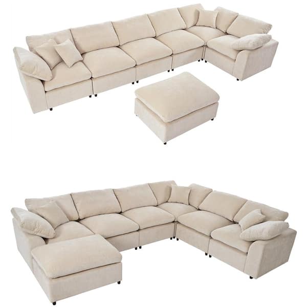 Magic Home 116.14 in. Comfy Beige Curved L-shape Sectional Sofa with  Right-Facing Chaise, Thickened Seat Cushions and Pillows CS-BS000018AAD -  The Home Depot