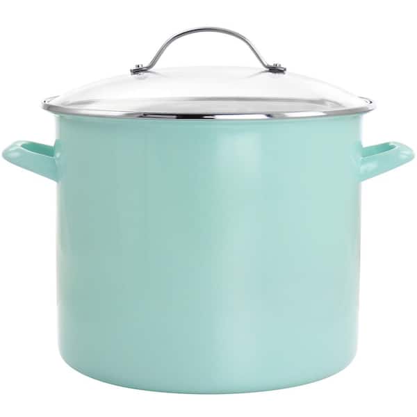 MARTHA STEWART 12 qt. Enamel On Steel Stock Pot with Glass Lid in Martha Blue