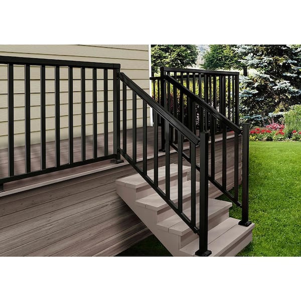 Black Aluminum Deck Railing Stair Post, Metal Outdoor Railings For Stairs