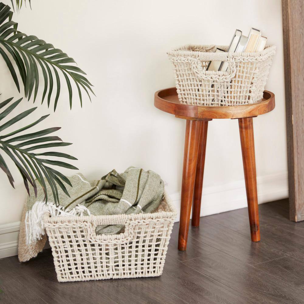 Handmade Cotton Rectangular Storage Baskets with Handles, Set of 2