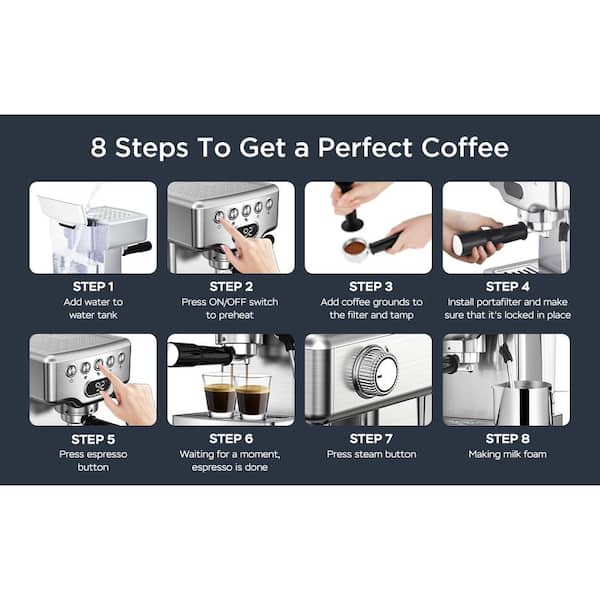20Bar Espresso Coffee Machine w/Milk Frother for Latte for Home 1.8L  WaterTank