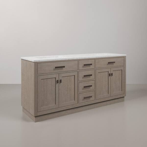 Chestnut 72 in.W x 21.5 in.D x 34.2 in.H Double Sink Bath Vanity in Grey Oak with Carrara White Marble Top and Mirrors