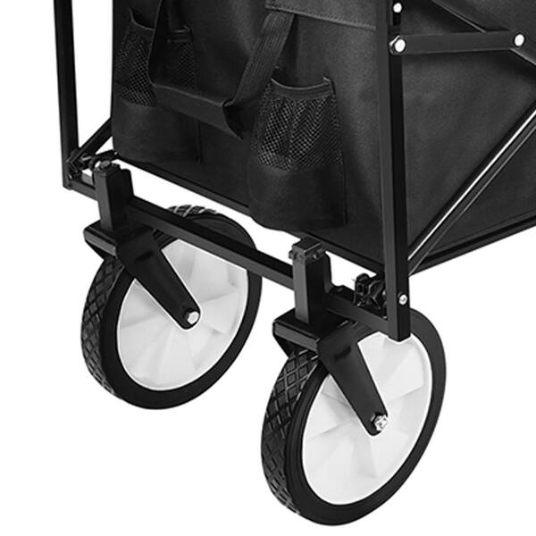 Dbest Products Quik Cart 360 Four Wheeled Rolling Crate Teacher Utility with Seat Heavy Duty Collapsible Basket with Handle Black