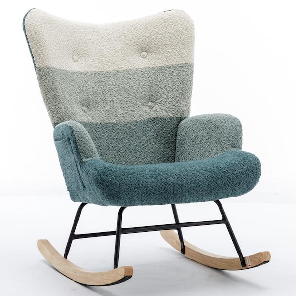 Unbranded Dark Green Modern Patchwork Accent Wood Outdoor Rocking Chair with Solid and Feet