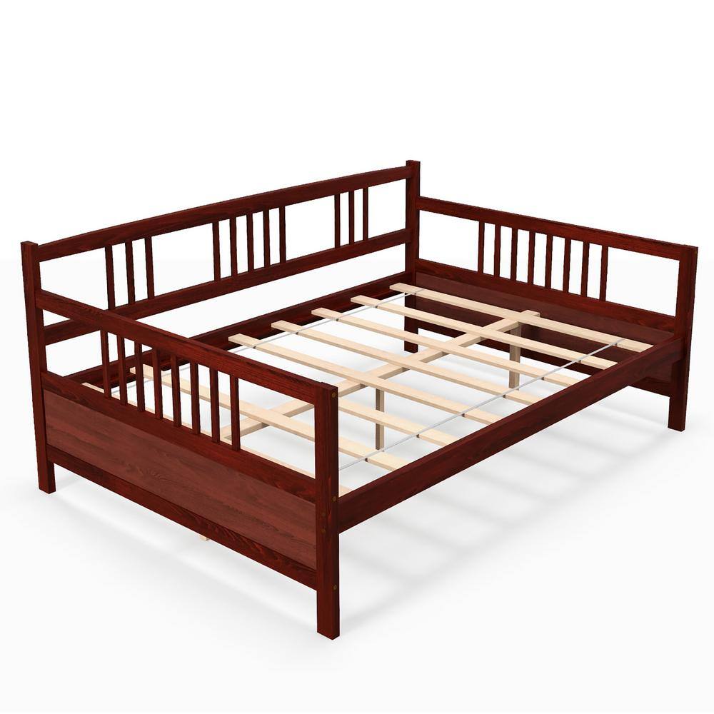 Costway 79.5 in. Cherry Full Size Daybed Frame Solid Wood Sofa Bed for