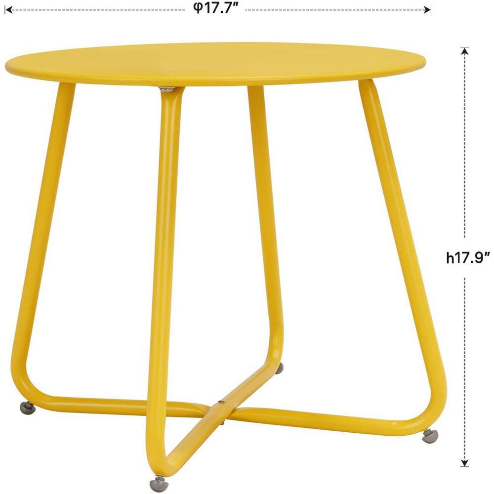 Yellow Round Metal Outdoor End Table with Adjustable Feet
