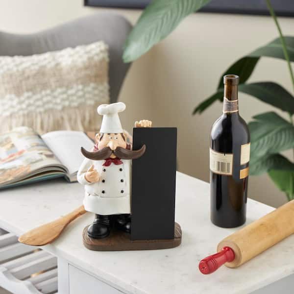 Litton Lane Black Polystone Chef Sculpture with Chalkboard