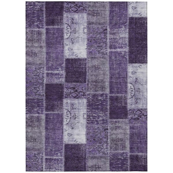 Purple, Eggplant, Lavender 10 ft. x 14 ft. Woven Plaid Polyester Rectangle Indoor/Outdoor Area Rug