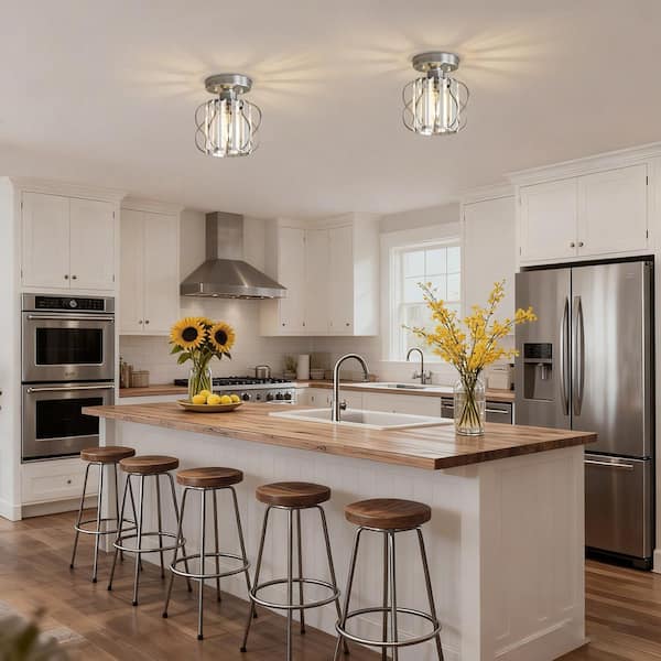 7 in. 1-Light Chrome Crystal Semi Flush Mount Ceiling Light Fixture, E26 Hallway Chandelier for Entry, Bedroom Bathroom