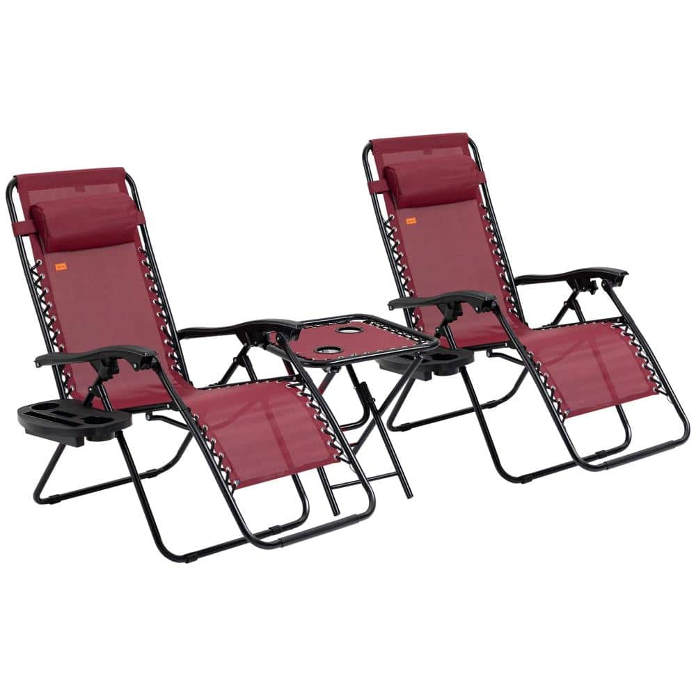 Steel Outdoor Lounge Chair in Red Set of 2, Folding Zero Gravity Chairs with Side Table, Cupholders and Headrest price history on PriceWatchPro
