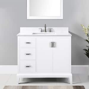 Shaelyn 37 in W x 22 in D x 34.78 in H Single Sink Freestanding Bath Vanity (L) White with White Quartz Engineered  Top