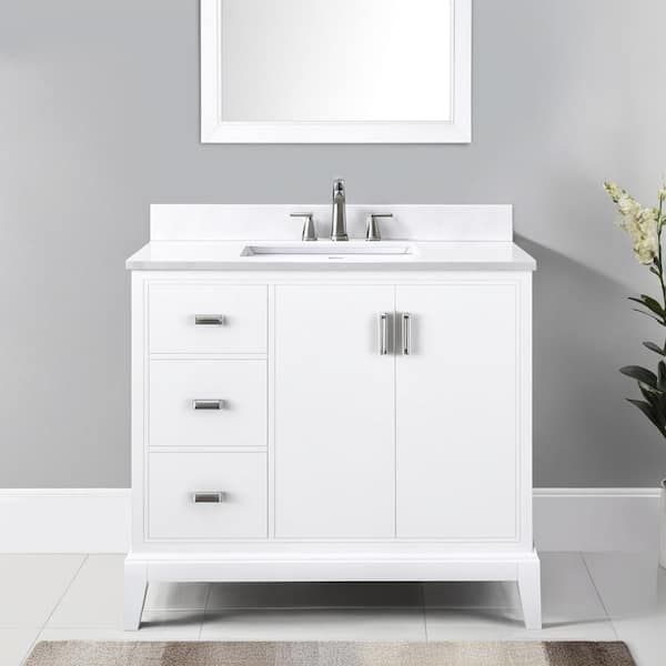 Home Decorators Collection Shaelyn 37 in. Single Sink Sink White Bath Vanity with White Quartz Top (Assembled)