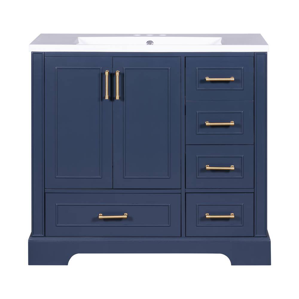 36 in. W x 18 in. D x 34 in. H Freestanding Bath Vanity in Blue with White 