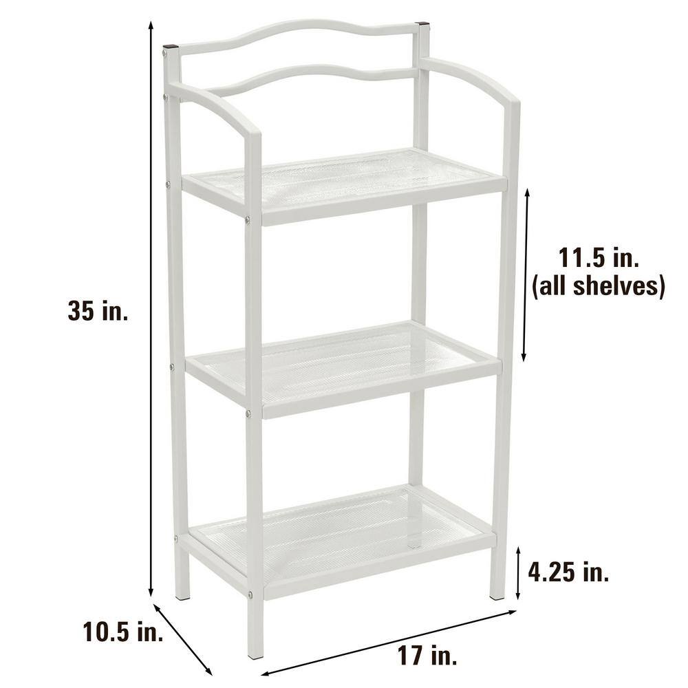 Elegant White 3-Tier Mesh Steel Freestanding Storage Shelf