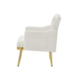 Classic Style Cream White Velvet Armchair Set of 1 with Metal Legs