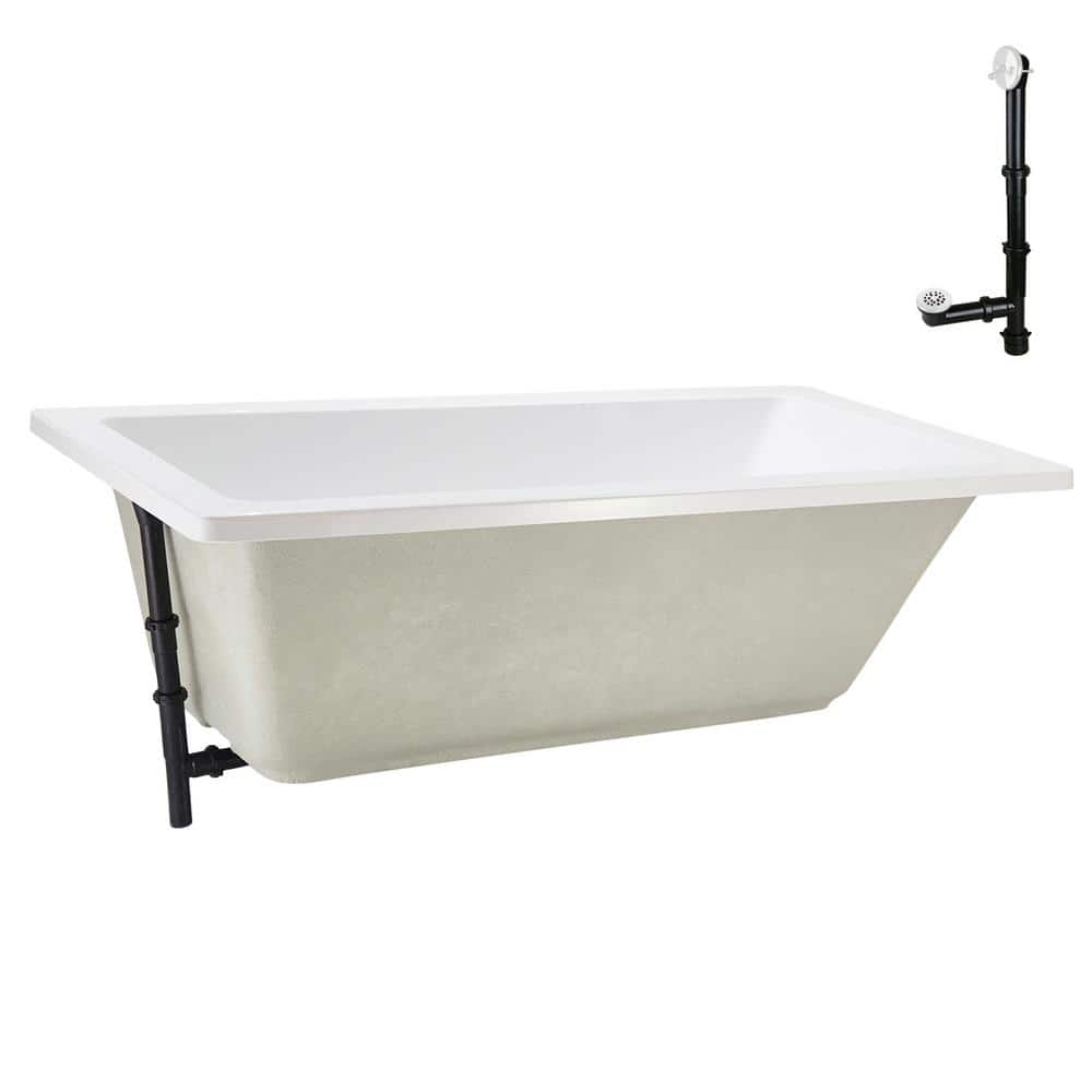 66" x 34" Glossy White Acrylic Soaking Drop-In Bathtub