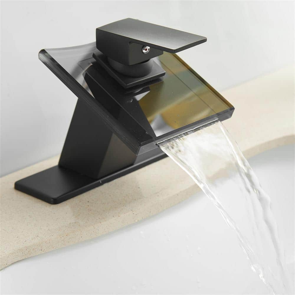 Matte Black Glass Waterfall Bathroom Faucet with Single Handle