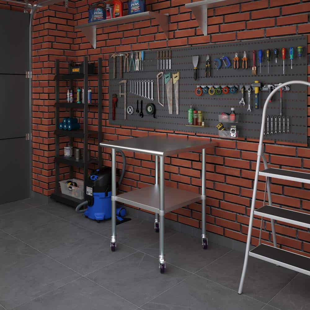 30" Stainless Steel Utility Work Table with Galvanized Undershelf and Casters