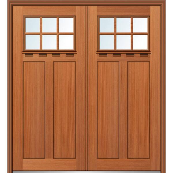 MMI Door 64 in. x 80 in. Shaker Right-Hand Inswing 6-Lite Clear Low-E Stained Fiberglass Fir Prehung Front Door with Shelf