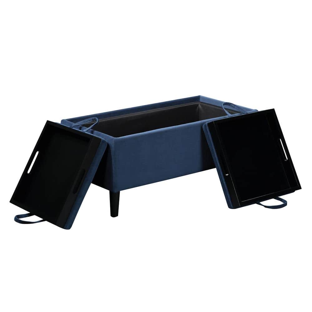 Blue Fabric Storage Ottoman with Reversible Trays