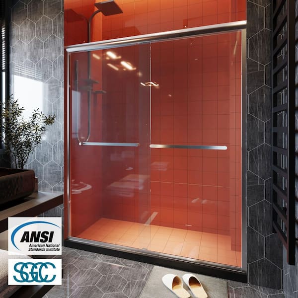 waterpar 56 in. to 60 in. W x 72 in. H Sliding Framed Shower Door in Brushed Nickel with Clear Glass Double Sliding Reversible