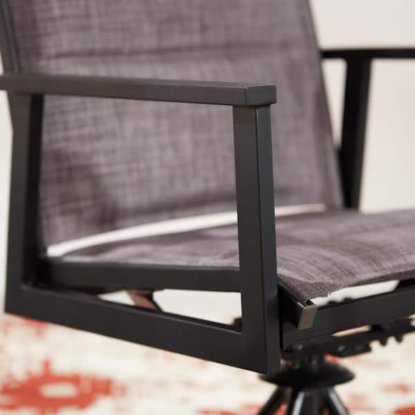 Hampton bay high garden black steel padded sling outdoor patio 2025 swivel dining chairs