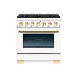 BOLD 36 in. 5.2 cu. ft. 6 Burner Freestanding All Gas Range with Gas Stove and Gas Oven, White with Brass Trim