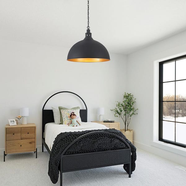 Madison 60 -Watt 1 Light Black Kitchen Island Industrial Large Dome Pendant Light with Metal Shade, No Bulbs Included