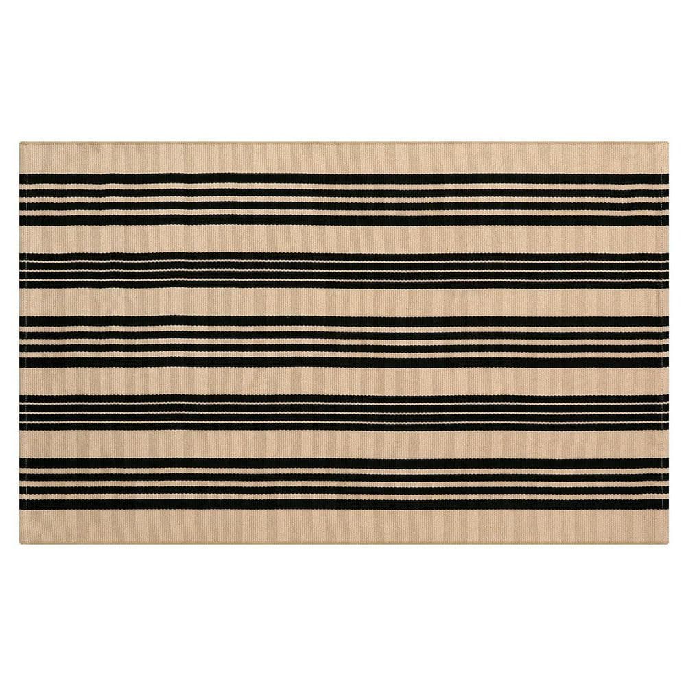 36 in. x 60 in. Black and Khaki Striped Outdoor Rugs, Cotton Hand Woven Front Door Mat, Washable Reversible for Entryway price history on PriceWatchPro