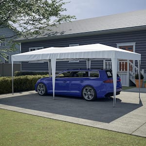 10 ft. x 20 ft. Pop Up Canopy Outdoor Portable Party Folding Tent with Carrybag 6-Pieces Weight Bag Beige White