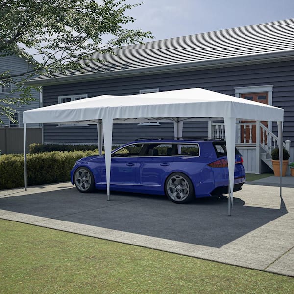 Unbranded 10 ft. x 20 ft. Pop Up Canopy Outdoor Portable Party Folding Tent with Carrybag 6-Pieces Weight Bag Beige White