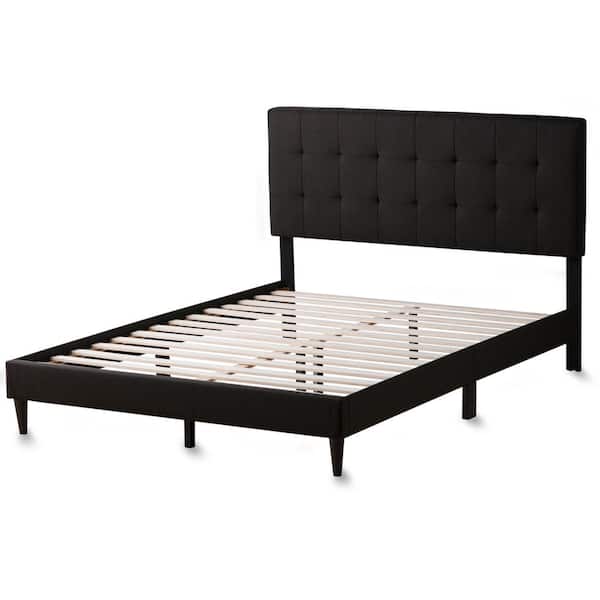 Brookside Cara Upholstered Black Full Platform Bed Frame with Square Tufted Headboard