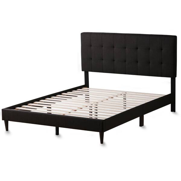 Brookside Black Queen Cara Upholstered Platform Bed Frame with Square Tufted Headboard