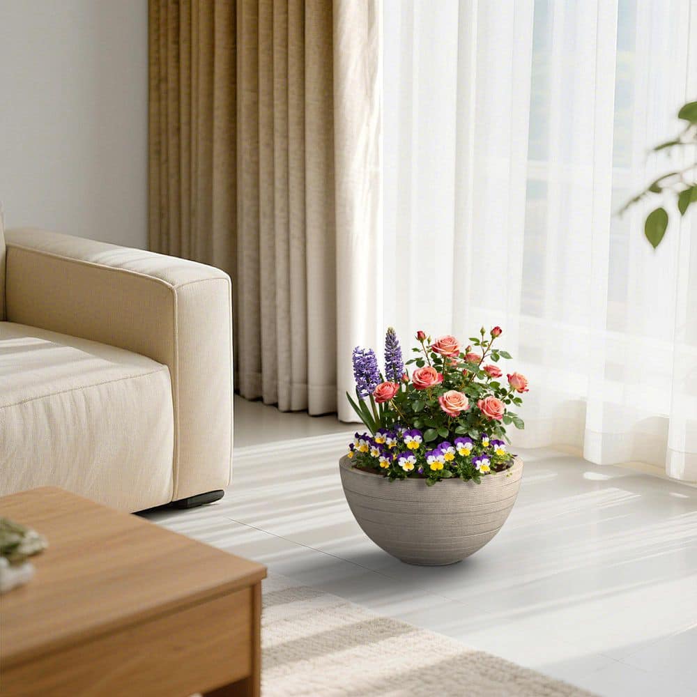 17 in. Medium Stone Gray Concrete Round Planter Bowl Indoor/Outdoor Flower Plant Pot with Drainage Holes price history on PriceWatchPro
