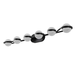 43.3 in. 6-Light Black LED Vanity Light Bar with Frosted Glass Shades