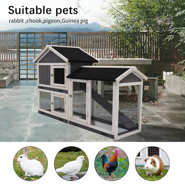 thumbnail image 2 of Indoor Rabbit Hutch With Wheels - 2-Story Bunny Cage For Small Animals With Removable Tray 2 of 13