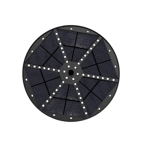 Black Solar Fountain Bird Bath with 60 LED Lights, Water Fountain Pump with 7 Nozzles and 4 Fixers for Patio and Pool