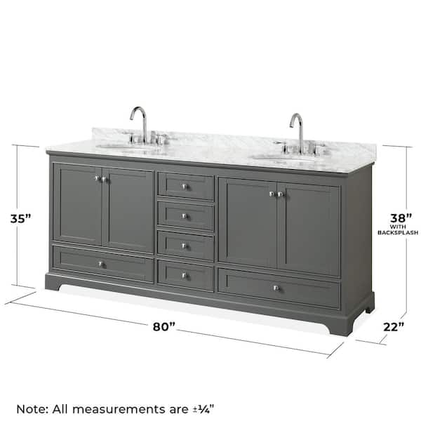 Deborah 80 in. Double Bathroom Vanity in Dark Gray with Marble Vanity Top in White Carrara with White Basins