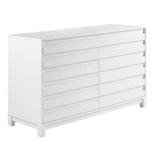 58 in W. 6 Drawer White Solid Wood Modern Panel Dresser
